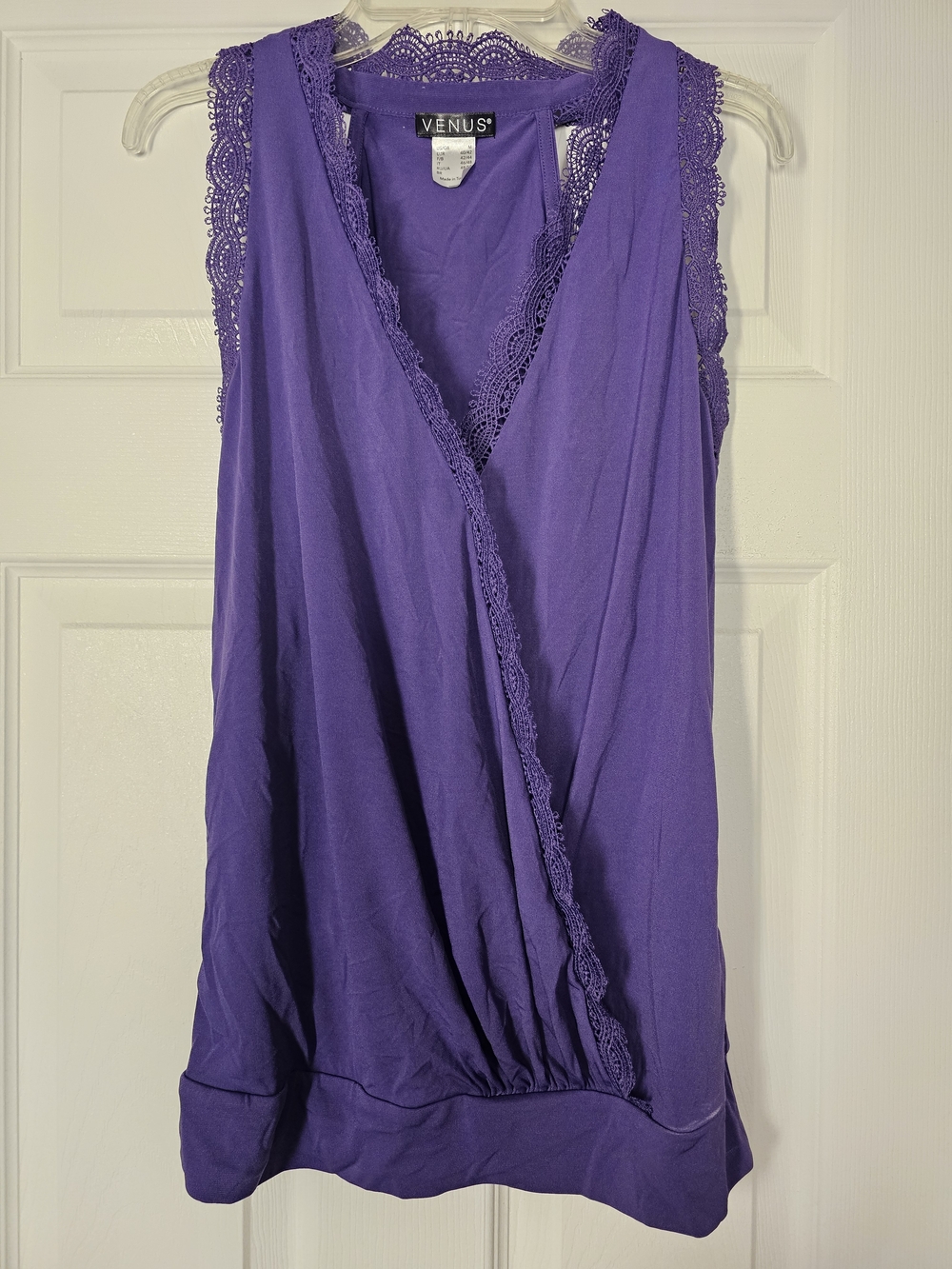 VENUS Purple Lace-Trim Sleeveless Wrap Top Med